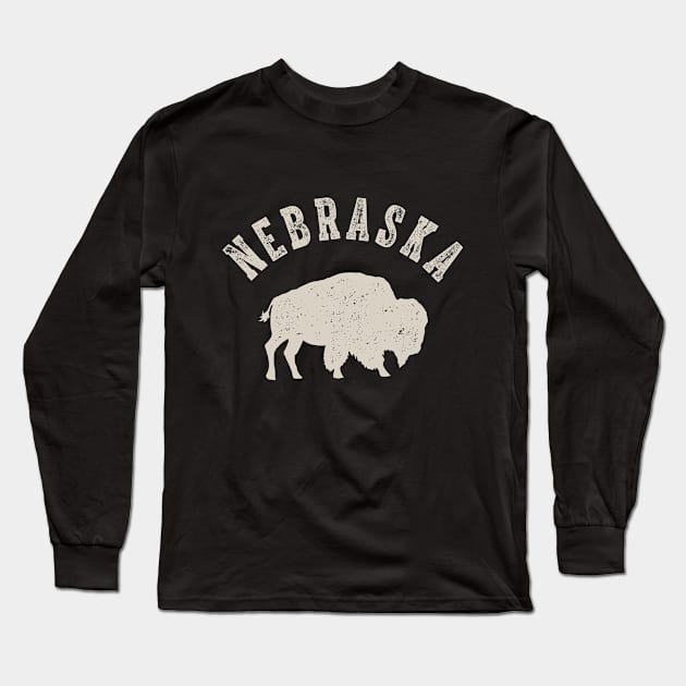 Vintage Nebraska Buffalo Bison Long Sleeve T-Shirt by MerchFrontier